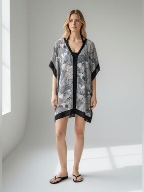 Merona Black & White Leaf-Print Swim Cover